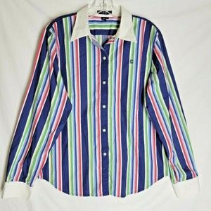 RALPH LAUREN CHAPS Women's Size Large Long Sleeve Button Front Striped Shirt